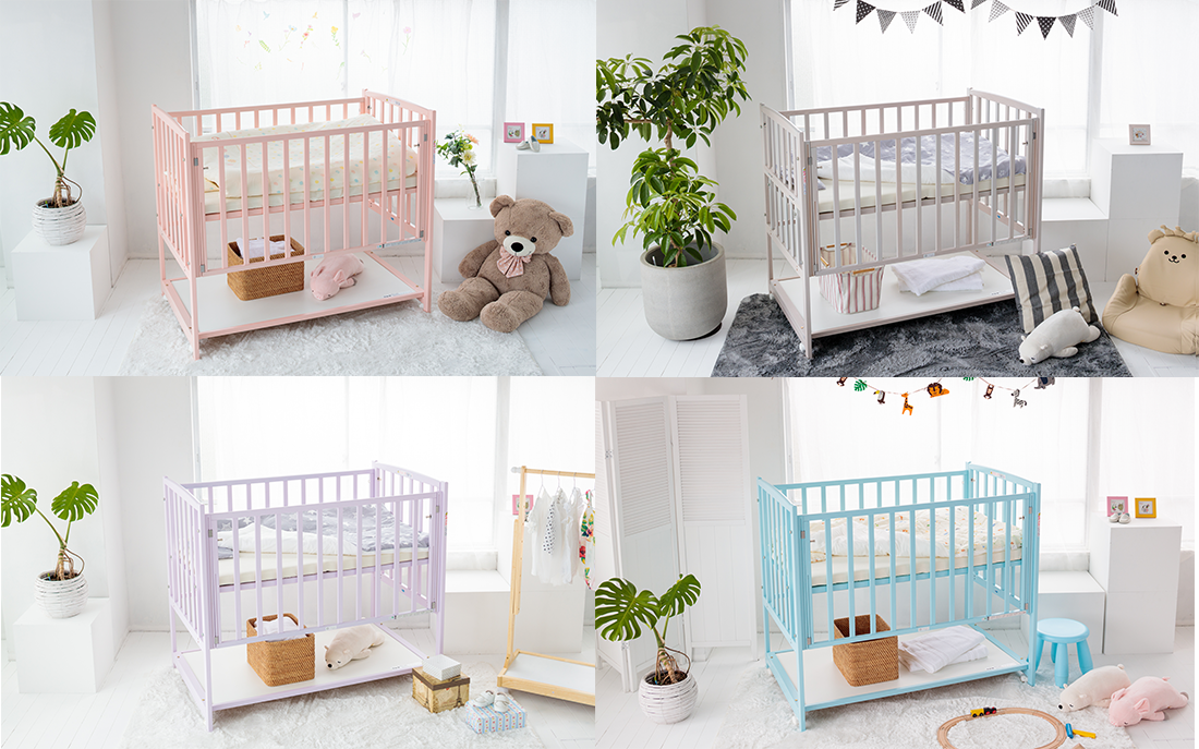 ベビーベッド（ピンク・ブルー・グレー・ラベンダー）オリジナルカラー